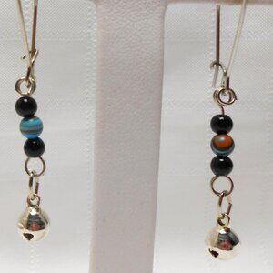 No160 Handmade earrings with polished stones and bells